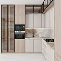 Stylish Modern Kitchen Interior With White Cabinets And Marble Island Countertop