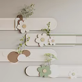 Modern Minimalist Wall Decor With Floral Accents Geometric Panels And Green Foliage In Neutral Tones