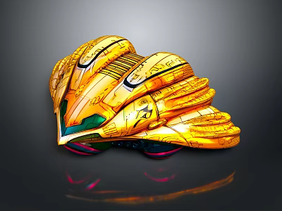 Futuristic Golden Spaceship With Streamlined Design Intricate Patterns And Green Red Accents For Cosmic Exploration 3d model