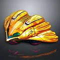 Futuristic Golden Spaceship With Streamlined Design Intricate Patterns And Green Red Accents For Cosmic Exploration