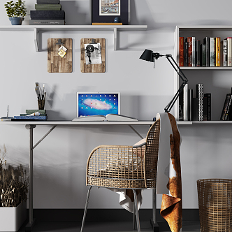 Modern desk and chair accessories combination 3d model