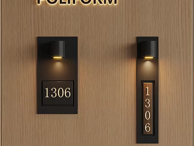 Poliform Logo With Modern Door Number Lights On Wood Panel 3d model