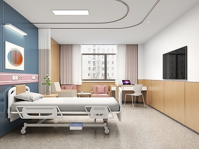 Hospital VIP Ward VIP Single Ward Bed Accompanying Sofa Office Desk and Chair Leisure Sofa 3d model