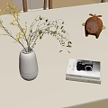 Stylish Home Decor With White Vase Green Leaves Books Vintage Camera And Wooden Ornament
