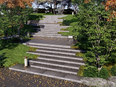 New Chinese Style Steps Landscape Platform Park Landscape Park High Difference Steps Mountaineering Trail Plant Group Landscape Stone Stairs 3d model