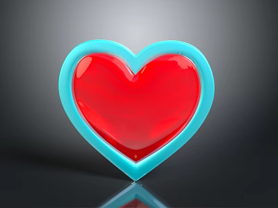 Glossy Heart Shaped Decorative Ornament Set With Red Center Blue Border For Home Decoration 3d model