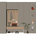 Modern Shoe Cabinet with Hanging Rack Decorative Items Potted Plant and Circular Display Frames