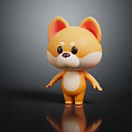 Cute Cartoon Dog Character 3D Model With Yellow White Fur Standing On Black Surface Reflection