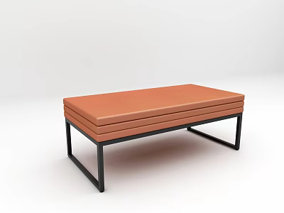 Modern Upholstered Sofa Bench With Orange Cushion And Black Metal Legs 3d model