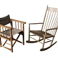 Wooden Frame Leisure Chairs Folding And Rocking Design With Black Cushion Vertical Slat Backrest