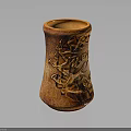 Brown Ceramic Decorative Furniture Vase With Intricate Carved Patterns And Rustic Style