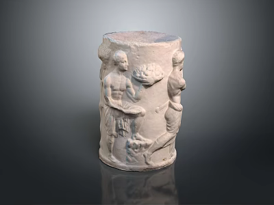 Artistic Cylindrical Sculpture Carving Featuring Detailed Human Figures And Classic Patterns 3d model
