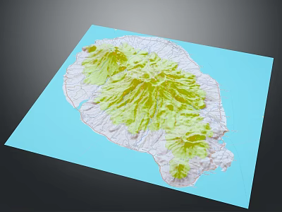 3D Terrain Model Featuring Green Mountainous Areas And Blue Background Contour Structure 3d model