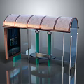 Modern Bus Shelter Design Featuring Arched Roof Green Pillars Transparent Panels Information Display And Bench