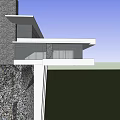 Modern Detached Villa With Large Glass Windows Stone Wall And Overhanging Design In Spacious Lawn