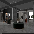 Modern Clothing Store Interior With Clothing Racks Sofas Round Rug And Decorative Mirrors