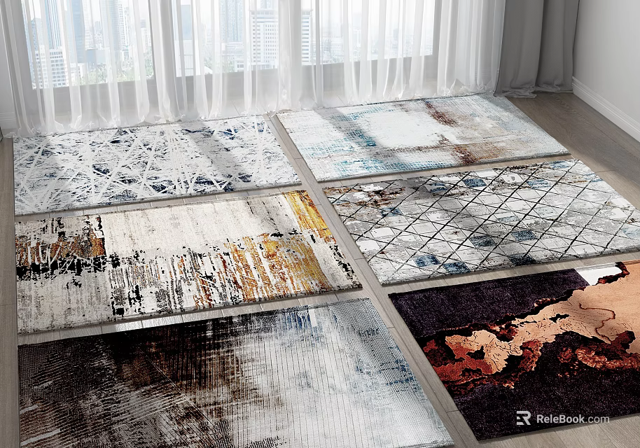Square Rugs With Modern Abstract Patterns And Various Color Designs For Living Room 3d model 