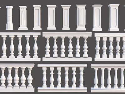 Architectural White Railing With Various Decorative Balusters and Posts 3d model