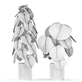 Potted Green Plants With Monstera Banana Leaf In Black Marble Planters For Indoor Decorative Foliage