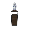 Dark Traditional Wooden Decorative Cabinet With Blue And White Vase On Top