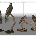 Different Types of Flying Birds Perched on Twisted Wooden Branches as Decorative Statues