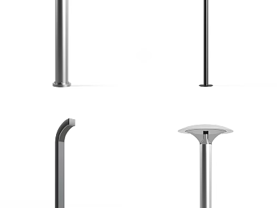 Modern Outdoor Lights With Different Metal Pole Designs In Silver And Black 3d model