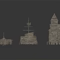 Miniature Rural Landscape With Wooden Small House Models Arranged On Gray Background