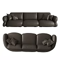 Three Seater Leather Sofa in Beige and Dark Brown with Decorative Cushions