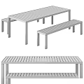 Modern Wooden Table And Bench Set With Wooden Tabletop And Black Metal Legs