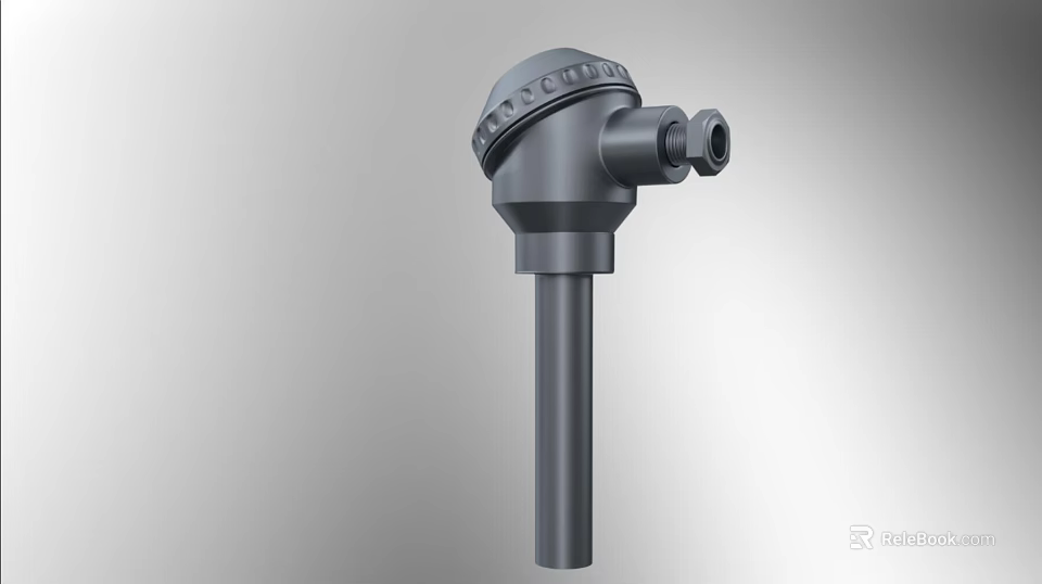 Industrial Sensor With Gray Body Circular Top Cylindrical Design And Side Port 3d model 
