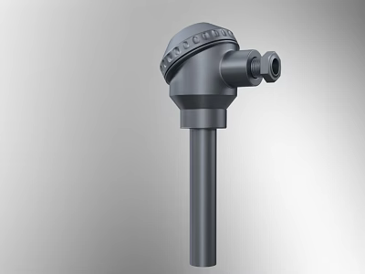 Industrial Sensor With Gray Body Circular Top Cylindrical Design And Side Port 3d model