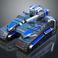 Futuristic Armored Tank With Blue Silver Design Cannon And Tracks
