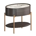 Modern Bedside Table With Round Marble Top Wooden Body And Metal Legs
