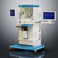 Mobile Medical Workstation With Two Monitors Blue White Console And Wheels For Clinical Use