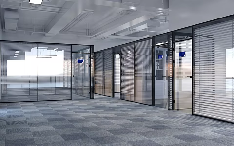 modern aisle office partition glass door aisle partition office partition glass floor-to-ceiling window glass partition 3d model