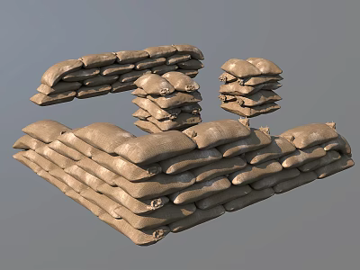 Stacked Sandbags As Construction Components For Building Temporary Protective Structures 3d model