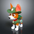 Plush Dog Toy With Green Hat Orange Ears Green Harness Red Collar Brown And White