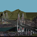 Modern Cable Stayed Bridge Over River With Green Vegetation And Road Links 3d model