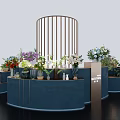 Blue Multi Tiered Curved Design Commercial Display Stand With Flowers Bouquets Vases And Blooming Sign