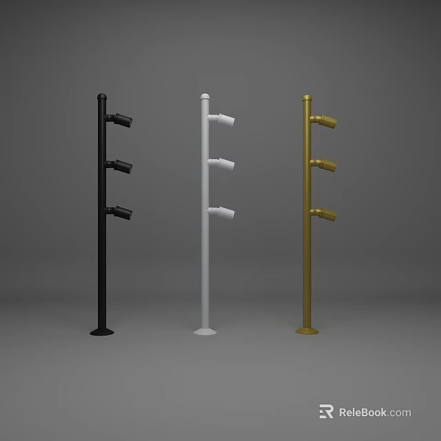 Downlights And Spotlights Multi Head Pole In Three Colors Black White Gold Design 3d model 