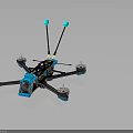 Blue And Black Drone Frame With White Propellers Dual Antennas And Camera Mount