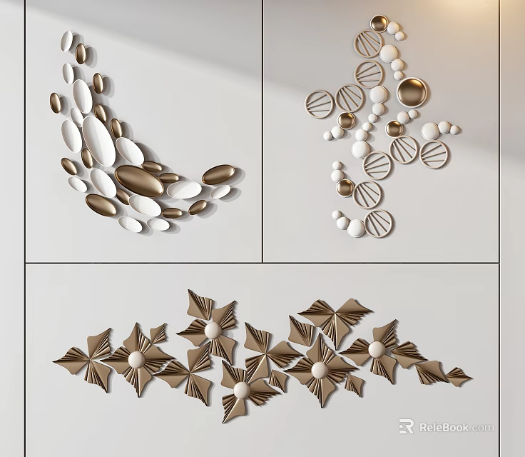 Modern Minimalist 3D Wall Decor With Geometric And Floral Shapes In White And Brown 3d model 