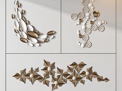 Modern Minimalist 3D Wall Decor With Geometric And Floral Shapes In White And Brown 3d model
