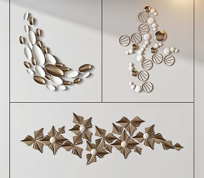 Modern Minimalist 3D Wall Decor With Geometric And Floral Shapes In White And Brown 3d model