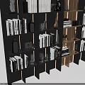 Modern Black And Wooden Bookcase With Open Compartments Books And Decor Items In Modern Interior