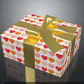 Decorative Gift Box With Colorful Heart Patterns And Golden Bow Wrapping Paper