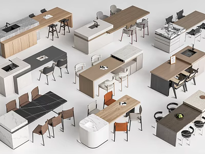 Stylish Bar Counter Designs With Wooden Marble Tops And Matching Chairs 3d model