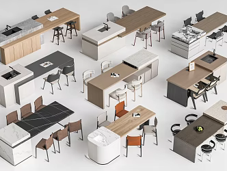 Modern Dining Bar Central Island Table and Chair Dining Table and Chair 3d model