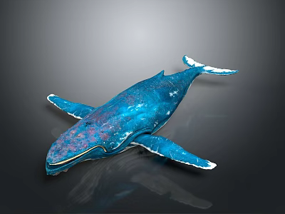 3D Rendered Blue Aquatic Animal Whale With Shiny Reflective Surface On Dark Background 3d model