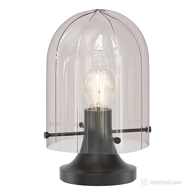 Table Lamp With Transparent Glass Shade Vintage Bulb And Black Metal Base 3d model 